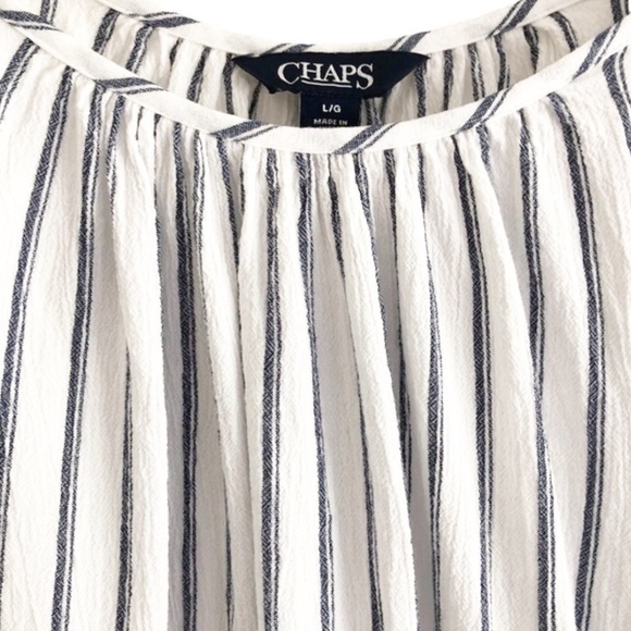 Chaps Ruffled Short Sleeve Peasant Blouse Blue White Striped Large - Picture 4 of 11